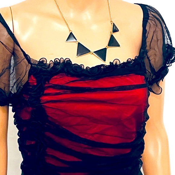 Boston Proper Sheer Black & Red Top L - Picture 2 of 10